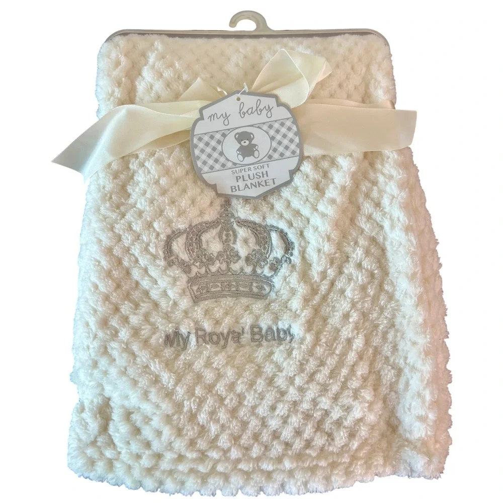 My Baby Super Soft Plush Blanket Cream Silver Crown My Royal Baby 30x40 NWT